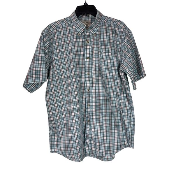 LL Bean Button Down Shirt Mens Large Green Plaid 100% Cotton Traditional Fit - Picture 1 of 13